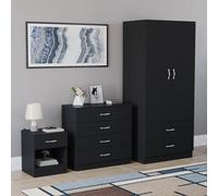 Vida Designs Riano - Juego de dormitorio de 3 piezas (1 cajón, cómoda de 4 cajones, armario de 2 puertas y 2 cajones), color negro (4)