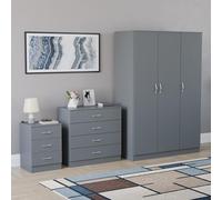 Vida Designs Riano - Juego de dormitorio de 3 piezas (1 cajón, cómoda de 4 cajones, armario de 3 puertas), verde (5) (gris, con mesita de noche de 3 cajones)