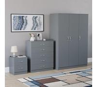 Vida Designs Riano - Juego de dormitorio de 3 piezas (mesita de noche de 1 cajón, cómoda de 5 cajones, armario de 3 puertas), verde (5) (gris, con mesita de noche de 2 cajones)