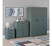 Vida Designs Riano - Juego de dormitorio de 3 piezas (mesita de noche de 1 cajón, cómoda de 5 cajones, armario de 3 puertas), verde (5) (verde, con mesita de noche de 3 cajones)