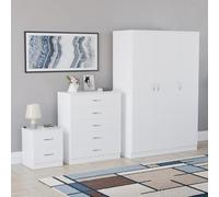 Vida Designs Riano - Juego de dormitorio de 3 piezas (mesita de noche de 1 cajón, cómoda de 5 cajones, armario de 3 puertas), verde (5) (blanco, con mesita de noche de 2 cajones)