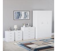 Vida Designs Riano - Juego de dormitorio de 4 piezas (1 cajón, cómoda de 4 cajones, armario de 3 puertas), verde (6) (blanco, con mesita de noche de 3 cajones (x2))