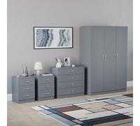 Vida Designs Riano - Juego de dormitorio de 4 piezas (1 cajón, cómoda de 4 cajones, armario de 3 puertas), verde (6) (gris, con mesita de noche de 3 cajones (x2))