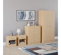 Vida Designs Riano - Juego de dormitorio de 4 piezas (1 cajón, cómoda de 5 cajones, armario de 2 puertas), color negro (5) (pino, con 1 cajón mesita de noche (x2))
