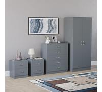 Vida Designs Riano - Juego de dormitorio de 4 piezas (1 cajón, cómoda de 5 cajones, armario de 2 puertas), color negro (5) (gris, con 2 cajones)
