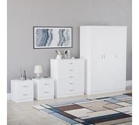 Vida Designs Riano - Juego de dormitorio de 4 piezas (1 cajón, cómoda de 5 cajones, armario de 3 puertas), verde (6) (blanco, con 2 cajones)