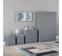 Vida Designs Riano - Juego de dormitorio de 4 piezas (mesita de noche de 1 cajón, cómoda de 4 cajones, armario de 3 puertas), verde (6) (gris, con mesita de noche de 2 cajones (x2))