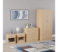 Vida Designs Riano - Juego de dormitorio de 4 piezas (mesita de noche de 1 cajón, cómoda de 4 cajones, armario de 2 puertas y 2 cajones), verde (5) (pino, con 1 cajón mesita de noche (x2))