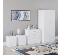 Vida Designs Riano - Juego de dormitorio de 4 piezas (mesita de noche de 1 cajón, cómoda de 4 cajones, armario de 2 puertas y 2 cajones), verde (5) (blanco, con 2 cajones)