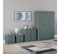 Vida Designs Riano - Juego de dormitorio de 4 piezas (mesita de noche de 1 cajón, cómoda de 4 cajones, armario de 3 puertas), verde (6) (verde, con mesita de noche de 2 cajones (x2))
