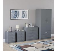 Vida Designs Riano - Juego de dormitorio de 4 piezas (mesita de noche de 1 cajón, cómoda de 4 cajones, armario de 2 puertas y 2 cajones), verde (5) (gris, con mesita de noche de 3 cajones (x2))