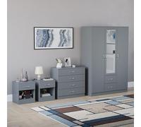 Vida Designs Riano - Juego de dormitorio de 4 piezas (mesita de noche de 1 cajón, cómoda de 4 cajones, armario con espejo de 3 puertas y 2 cajones), verde (6) (gris, con 1 cajón mesita de noche (x2))