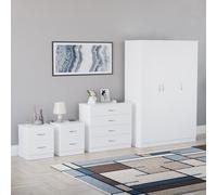 Vida Designs Riano - Juego de dormitorio de 4 piezas (mesita de noche de 1 cajón, cómoda de 4 cajones, armario de 3 puertas), verde (6) (blanco, con mesita de noche de 2 cajones (x2))