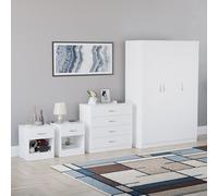 Vida Designs Riano - Juego de dormitorio de 4 piezas (mesita de noche de 1 cajón, cómoda de 4 cajones, armario de 3 puertas), verde (6) (blanco, con 1 cajón mesita de noche (x2))