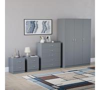 Vida Designs Riano - Juego de dormitorio de 4 piezas (mesita de noche de 1 cajón, cómoda de 5 cajones, armario de 3 puertas), verde (6) (gris, con mesita de noche de 2 cajones (x2))