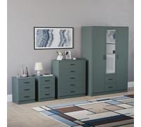 Vida Designs Riano - Juego de dormitorio de 4 piezas (mesita de noche de 1 cajón, cómoda de 5 cajones, armario con espejo de 3 puertas y 2 cajones), verde (6) (verde, con mesita de noche de 3 cajones