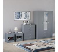 Vida Designs Riano - Juego de dormitorio de 4 piezas (mesita de noche de 1 cajón, cómoda de 5 cajones, armario con espejo de 3 puertas y 2 cajones), verde (6) (gris, con 1 cajón mesita de noche (x2))