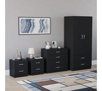 Vida Designs Riano - Juego de dormitorio de 4 piezas (mesita de noche de 2 cajones, cómoda de 4 cajones, armario de 2 puertas y 2 cajones), color negro (5)