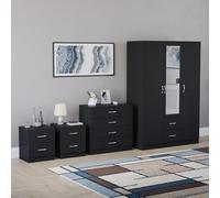 Vida Designs Riano - Juego de dormitorio de 4 piezas (mesita de noche de 2 cajones, cómoda de 4 cajones, armario con espejo de 3 puertas y 2 cajones), negro (6)