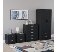 Vida Designs Riano - Juego de dormitorio de 4 piezas (mesita de noche de 2 cajones, cómoda de 5 cajones, armario de 2 puertas y 2 cajones), color negro (5)