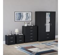 Vida Designs Riano - Juego de dormitorio de 4 piezas (mesita de noche de 2 cajones, cómoda de 5 cajones, armario con espejo de 3 puertas y 2 cajones), negro (6)