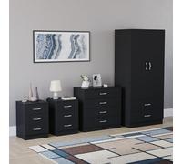 Vida Designs Riano - Juego de dormitorio de 4 piezas (mesita de noche de 3 cajones, cómoda de 5 cajones, armario de 2 puertas y 2 cajones), color negro (5)