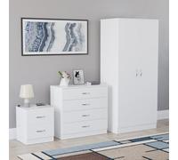Vida Designs Riano - Juego de muebles de dormitorio de 3 piezas, mesita de noche de 2 cajones, cómoda de 4 cajones, armario de 2 puertas, color blanco