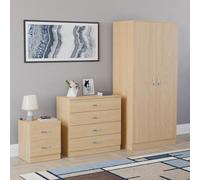 Vida Designs Riano - Juego de muebles de dormitorio de 3 piezas, mesita de noche de 2 cajones, cómoda de 4 cajones, armario de 2 puertas, pino