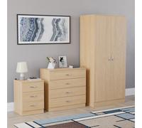 Vida Designs Riano - Juego de muebles de dormitorio de 3 piezas, mesita de noche de 3 cajones, cómoda de 4 cajones, armario de 2 puertas, pino