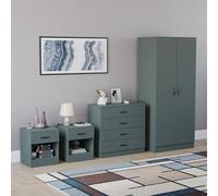 Vida Designs Riano - Juego de muebles de dormitorio de 4 piezas, 2 mesitas de noche con 1 cajón, cómoda de 4 cajones y armario de 2 puertas (verde jaspe)