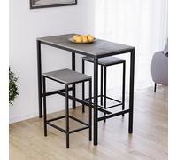 Vida Designs Roslyn - Juego de mesa de bar de 2 plazas, mesa de desayuno con 2 taburetes de bar, marco de acero industrial (gris hormigón)