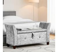 Vida Designs Seville - Otomana de Almacenamiento, baúl de Tela con Tapa, Asiento, Taburete, Banco de Ventana, baúl, Caja de Almacenamiento de Juguetes, Puff, reposapiés, Terciopelo Plateado