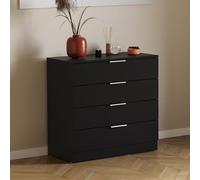 Vida Designs Trega - Cómoda de 4 cajones, Color Negro, compacta para Ahorrar Espacio, 74 x 66 x 36 cm, Soporte antiarco, Asas Plateadas Modernas, Corredores deslizantes, Ideal para Dormitorio y