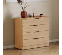 Vida Designs Trega - Cómoda de 4 cajones de pino - Unidad de almacenamiento compacta que ahorra espacio - 74 x 66 x 36 cm - Soporte antiarqueo, asas plateadas modernas, corredores deslizantes - Ideal