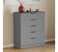 Vida Designs Trega - Cómoda de 5 cajones, color gris, compacta para ahorrar espacio, 90 x 66 x 36 cm, soporte antiarco, asas plateadas modernas, corredores deslizantes, ideal para dormitorio y