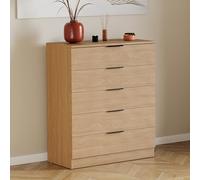 Vida Designs Trega - Cómoda de 5 cajones de Pino - Unidad de Almacenamiento compacta Que Ahorra Espacio - 90 x 66 x 36 cm - Soporte antiarco, Asas Negras Modernas, Corredores deslizantes - Ideal para