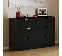 Vida Designs Trega - Cómoda de 6 cajones, Color Negro, Amplia Unidad de Almacenamiento para Dormitorio Que Ahorra Espacio, 80 x 110 x 36 cm, Soporte antiarco, Asas Plateadas, Corredores deslizantes