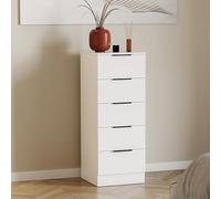 Vida Designs Trega - Cómoda Estrecha de 5 cajones, Color Blanco, Unidad de Almacenamiento Delgada para Ahorrar Espacio, 90 x 34,5 x 36 cm, Soporte antiarco, Asas Negras, Corredores deslizantes, para