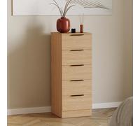 Vida Designs Trega - Cómoda Estrecha de 5 cajones de Pino - Unidad de Almacenamiento Delgada Que Ahorra Espacio - 90 x 34,5 x 36 cm - Soporte antiarco, Asas Negras, Corredores deslizantes - para