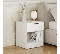 Vida Designs Trega - Mesita de noche compacta con 1 cajón, color blanco, 41 x 39 x 28 cm, madera de ingeniería, cajón de deslizamiento suave, mango negro moderno, ideal para dormitorio y habitación de