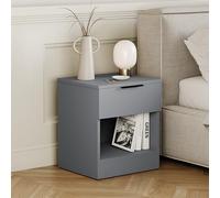 Vida Designs Trega - Mesita de Noche compacta con 1 cajón, Color Gris, 41 x 39 x 28 cm, Madera de ingeniería, cajón de Deslizamiento Suave, Mango Negro Moderno, Ideal para Dormitorio y habitación de