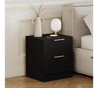 Vida Designs Trega - Mesita de Noche compacta con 2 cajones, 41 x 39 x 28 cm, Madera de ingeniería, cajones deslizantes, Asas Plateadas Modernas, Ideal para Dormitorio y habitación de Invitados