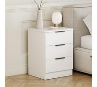 Vida Designs Trega - Mesita de Noche compacta con 3 cajones, 50 x 39 x 28 cm, Madera de ingeniería, cajones deslizantes, Asas Negras Modernas, Ideal para Dormitorio y habitación de Invitados