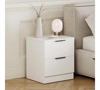 Vida Designs Trega Mesita de Noche con 2 cajones, Color Blanco, compacta Que Ahorra Espacio, 41 x 39 x 28 cm, Madera de ingeniería, cajones deslizantes, Asas Negras Modernas, Ideal para Dormitorio y