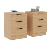 Vida Designs Trega - Set de 2 mesitas de noche con 3 cajones, fabricadas en madera de pino, compactas y que ahorran espacio, 50 x 39 x 28 cm, en madera de ingeniería, con cajones deslizables, manijas