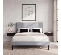 Vida Designs Vandura - Marco de cama de tela doble, lino gris claro, 97-106 pulgadas de alto x 143,5 pulgadas de ancho x 195,5 cm de profundidad, cabecero acolchado suave y ajustable, almacenamiento