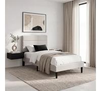 Vida Designs Vandura - Marco de cama individual de tela | Lino beige | 97-106 pulgadas de alto x 97 pulgadas de ancho x 195,5 cm de profundidad | Cabecero acolchado suave y ajustable | Almacenamiento