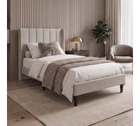 Vida Designs Vianna - Marco de cama individual de tela | lino beige | 104 x 98,5 x 198,5 cm | Cabecero acolchado suave | Almacenamiento debajo de la cama | Base de listones | Estilo minimalista