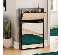Vida Designs Welham - Zapatero con Espejo de 3 cajones, Organizador de Almacenamiento para Pasillo, Zapatero, Mueble aparador de Madera, Color Negro