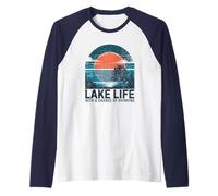 Vida En El Lago Design Frase Divertida Fin De Semana Camiseta Manga Raglan